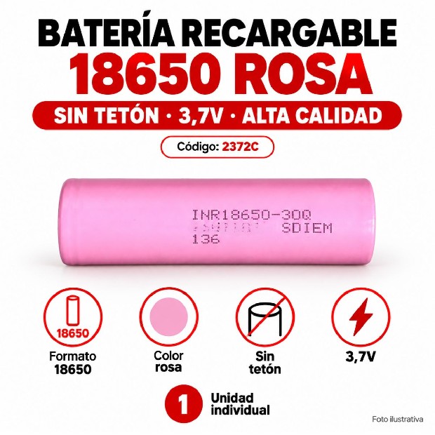 &ua BATERIA 18650 ROSA SIN TETON 3,7V (2372c)